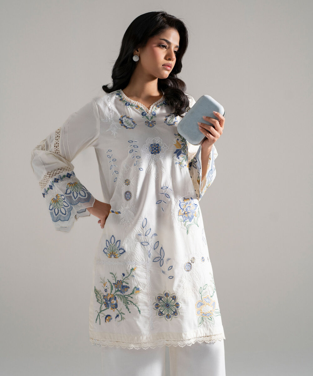 Embroidered Khaddi Net Dupatta โ Sapphire view 3