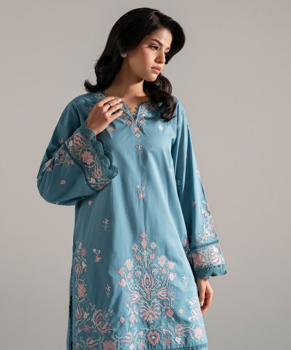 2 Piece - Embroidered Lawn Suit — Sapphire view 3