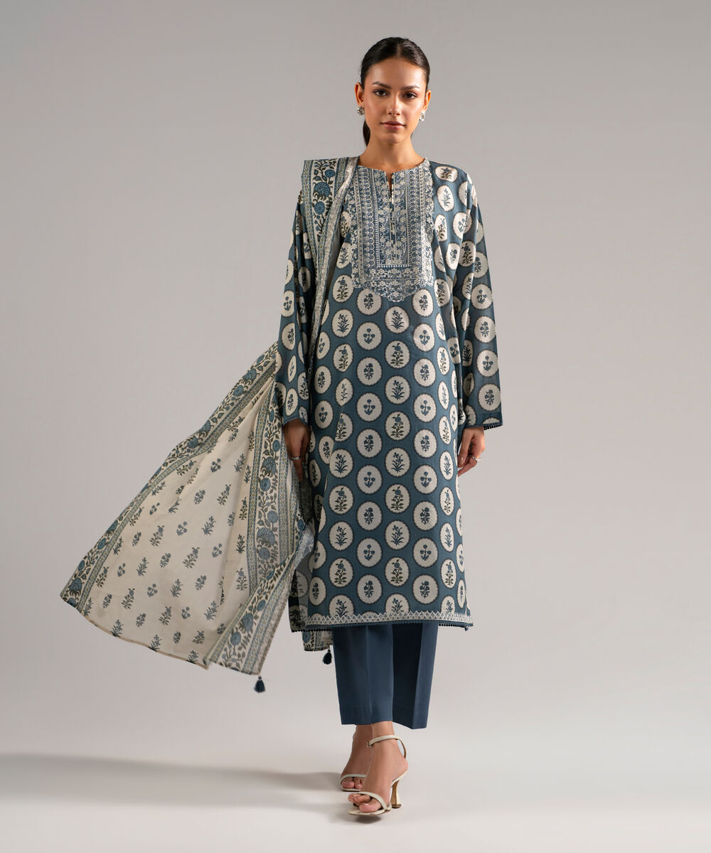 3 Piece - Embroidered Lawn Suit — Sapphire