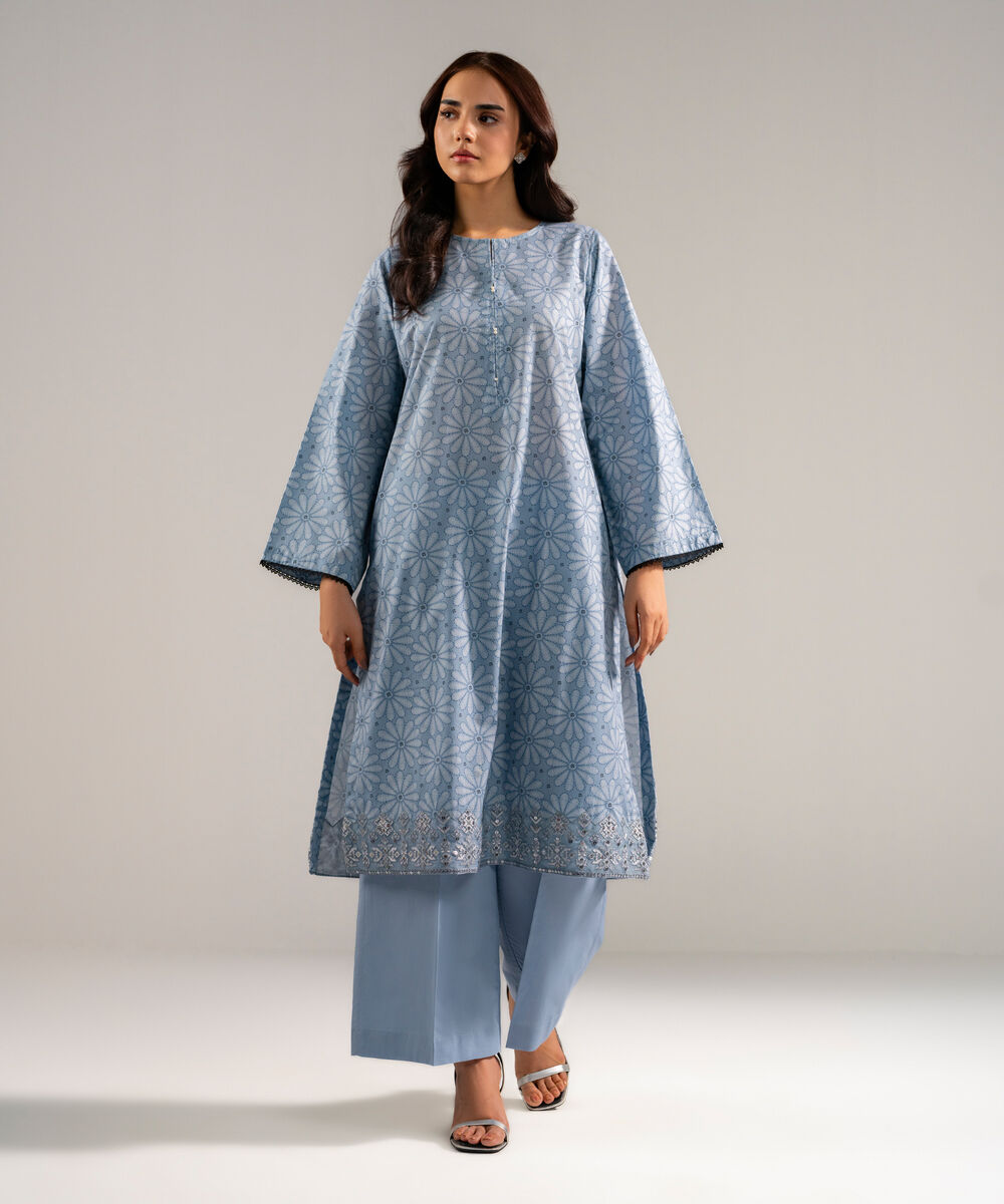 2 Piece - Embroidered Cambric Suit — Sapphire