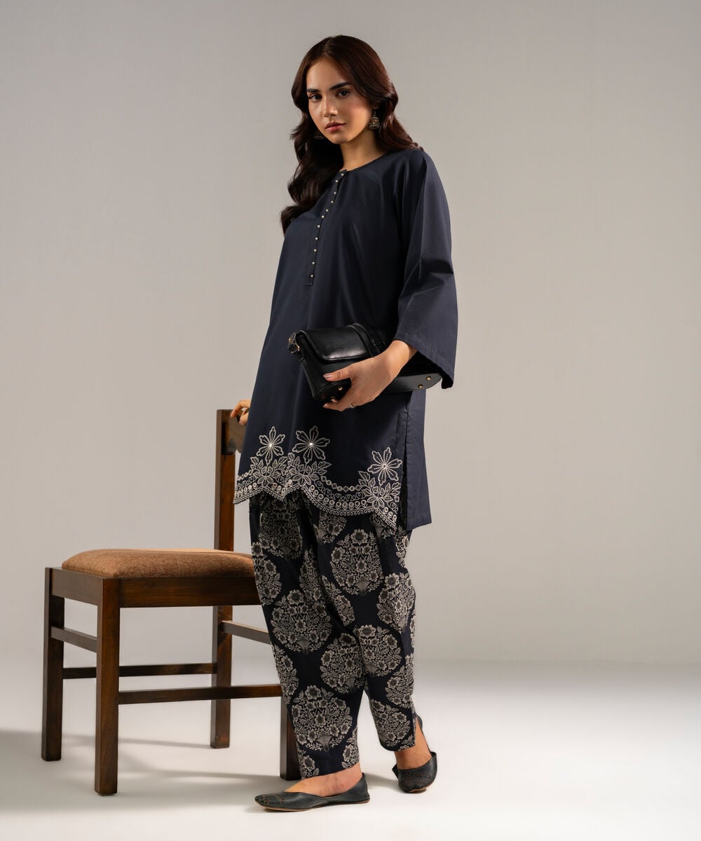 2 Piece - Embroidered Cambric Suit — Sapphire