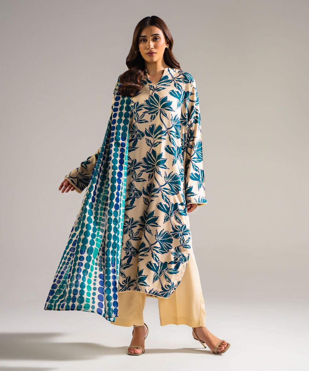 3 Piece - Printed Arabic Lawn Suit — Sapphire