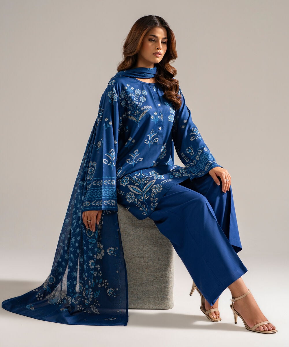 3 Piece - Printed Arabic Lawn Suit — Sapphire