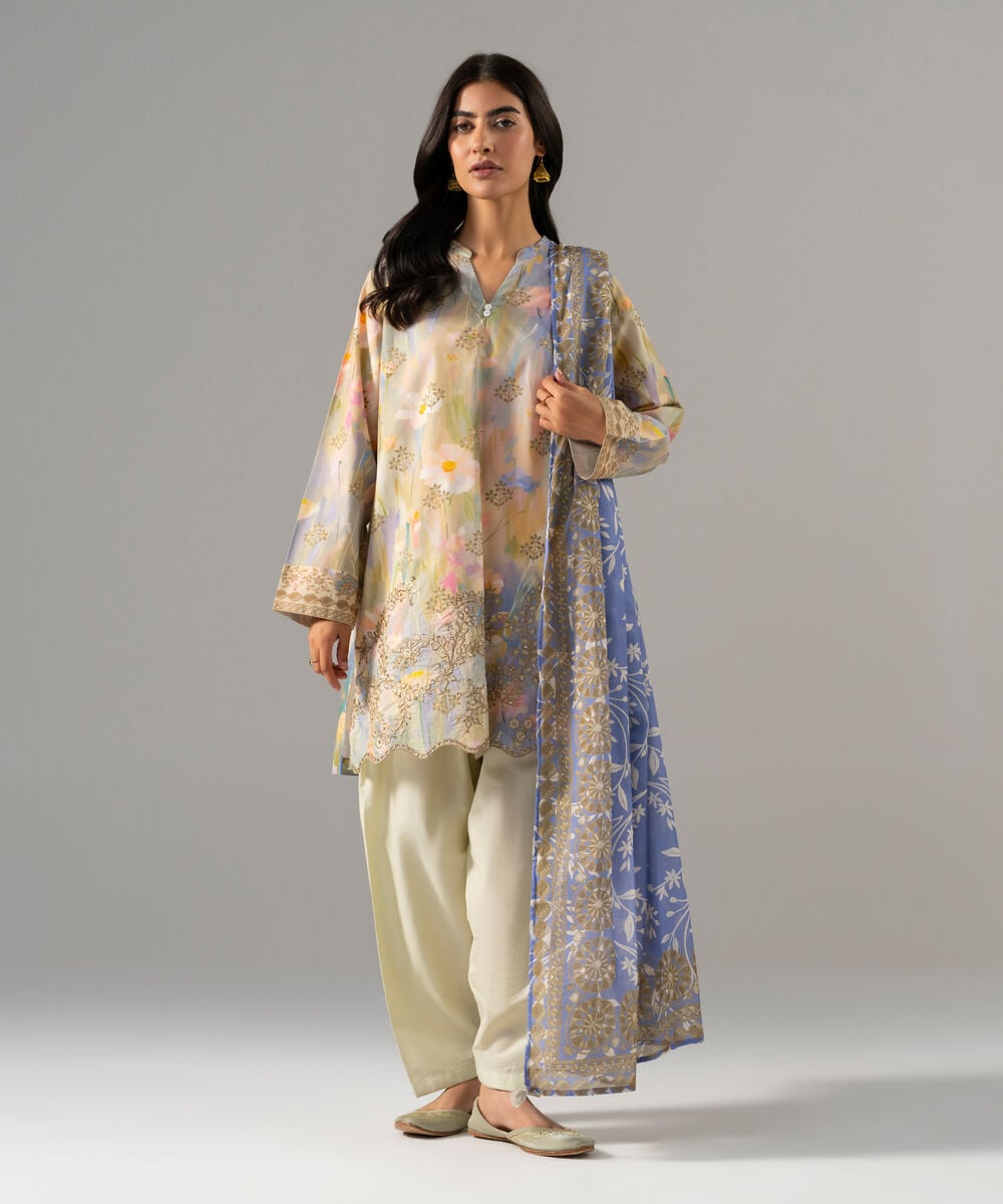 3 Piece - Embroidered Cambric Suit — Sapphire