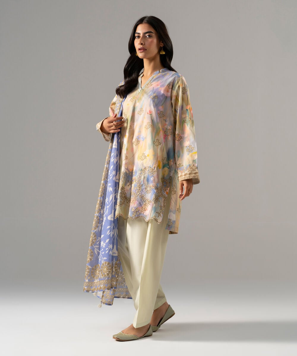 3 Piece - Embroidered Cambric Suit โ Sapphire view 3