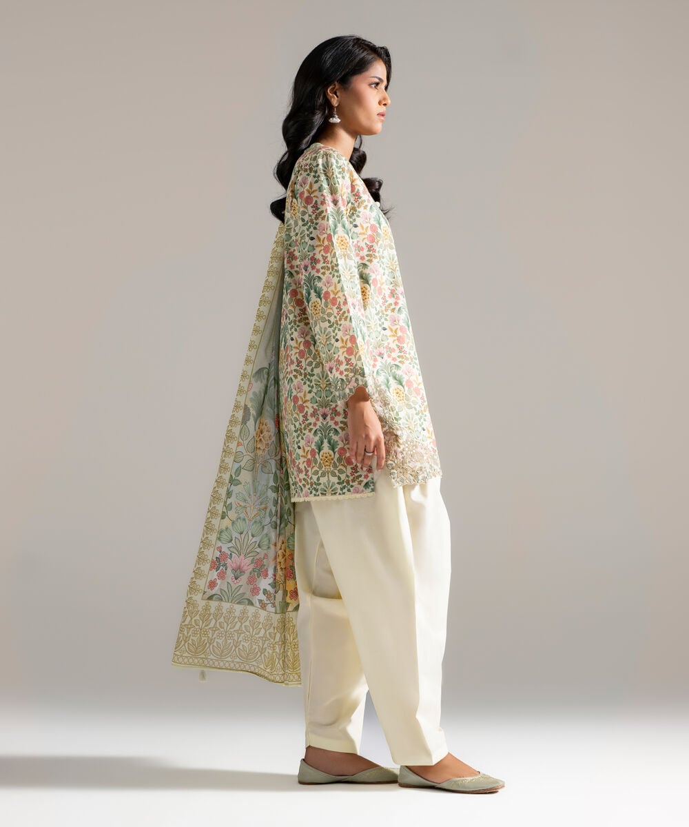 3 Piece - Embroidered Cambric Suit โ Sapphire view 3