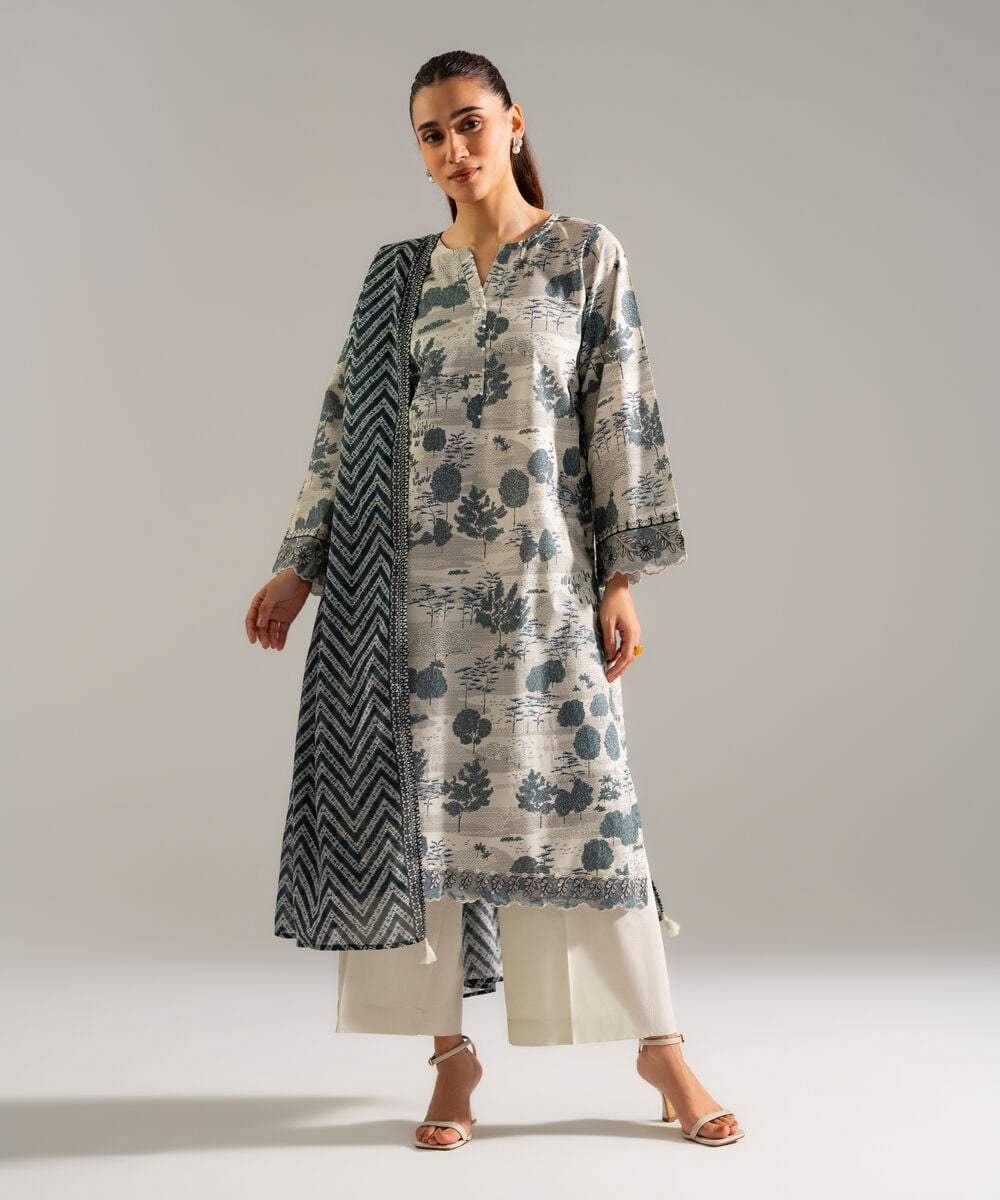3 Piece - Embroidered Cambric Suit — Sapphire