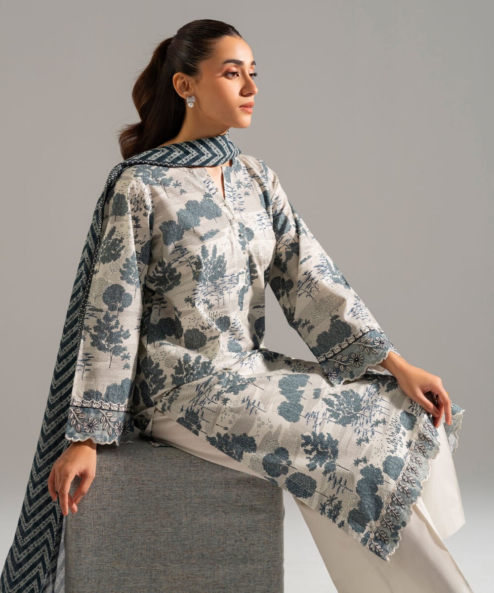 3 Piece - Embroidered Cambric Suit — Sapphire view 3