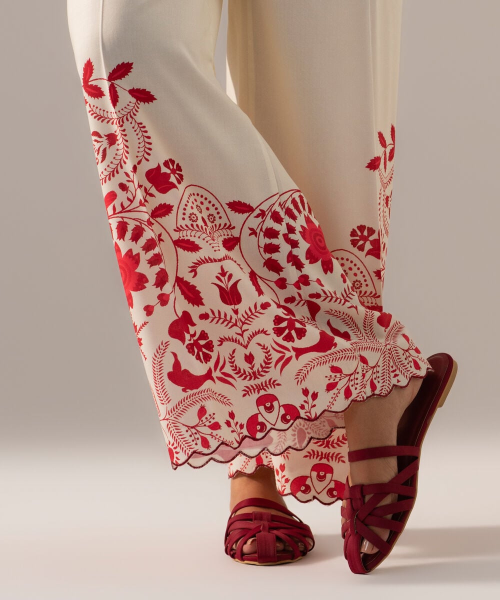 Printed Arabic Lawn Flared Pants — Sapphire