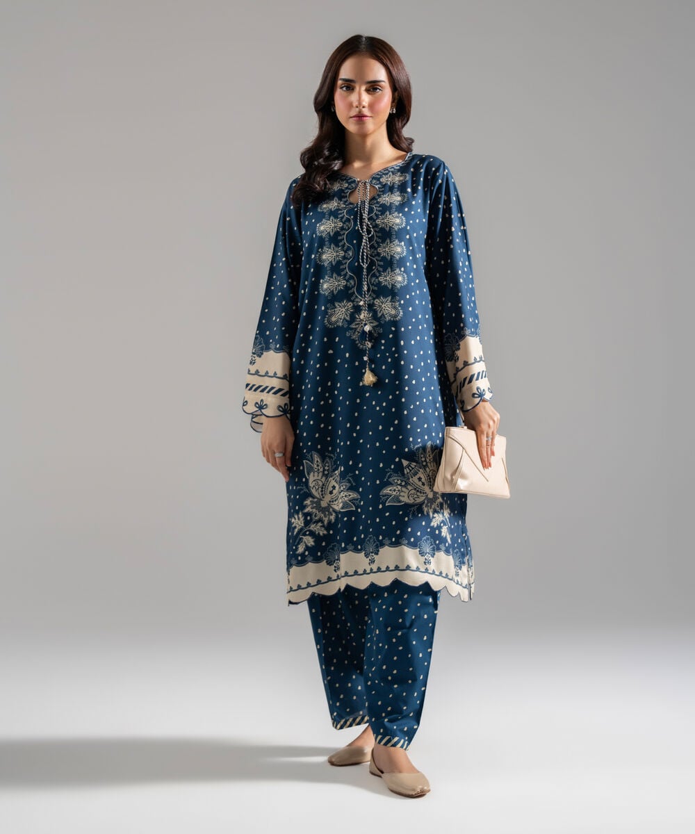 Printed Arabic Lawn Shirt — Sapphire