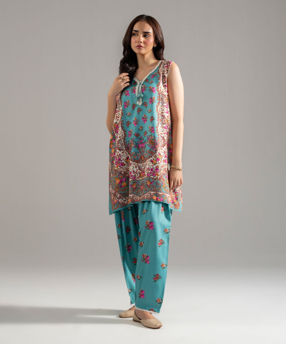 Printed Arabic Cambric Shalwar โ Sapphire view 3