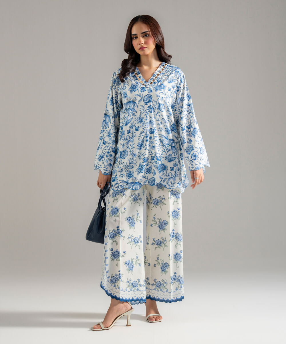 Printed Arabic Lawn Shirt — Sapphire