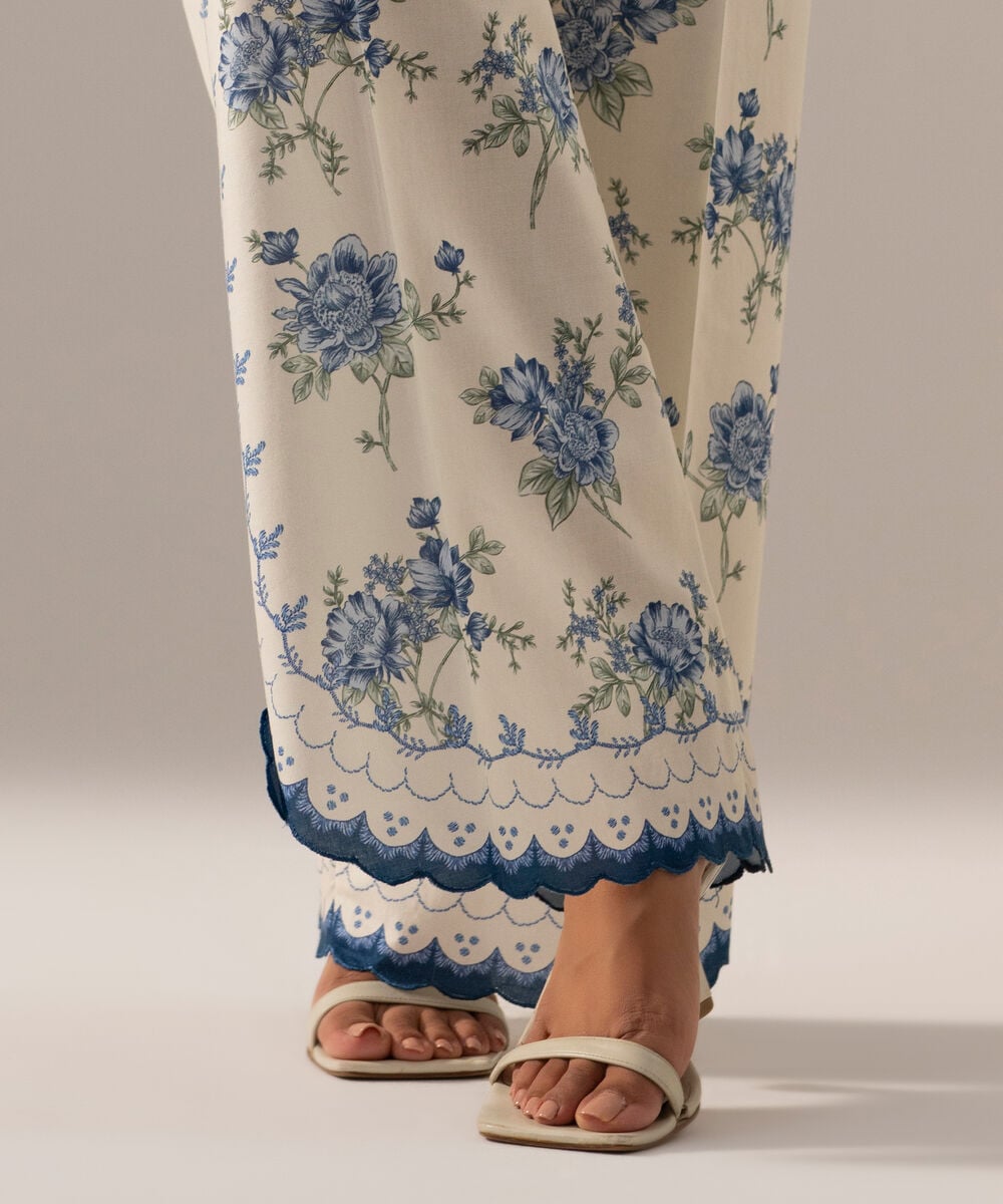 Printed Cambric Flared Pants — Sapphire