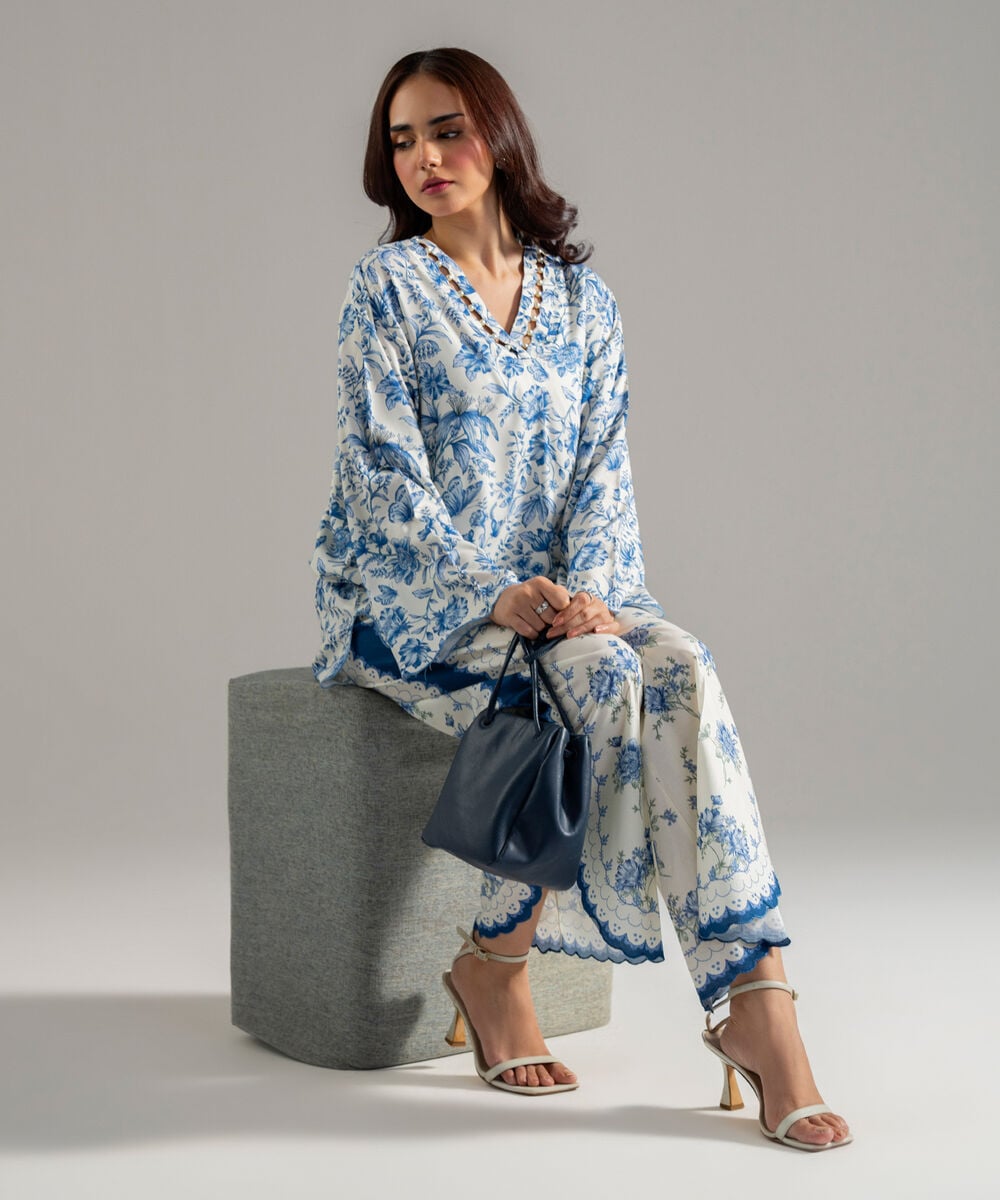 Printed Cambric Flared Pants — Sapphire view 3