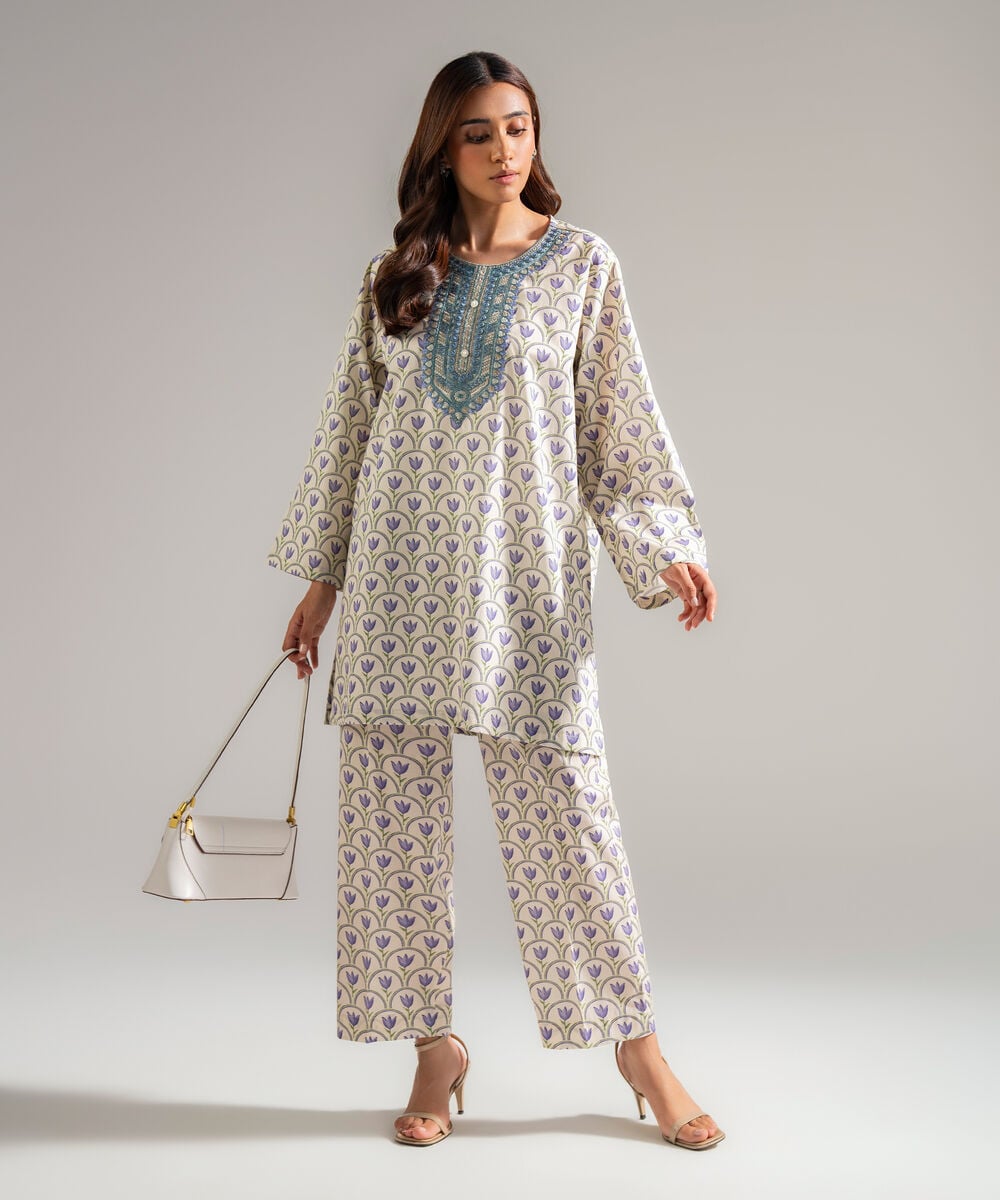 2 Piece - Embroidered Cambric Suit — Sapphire