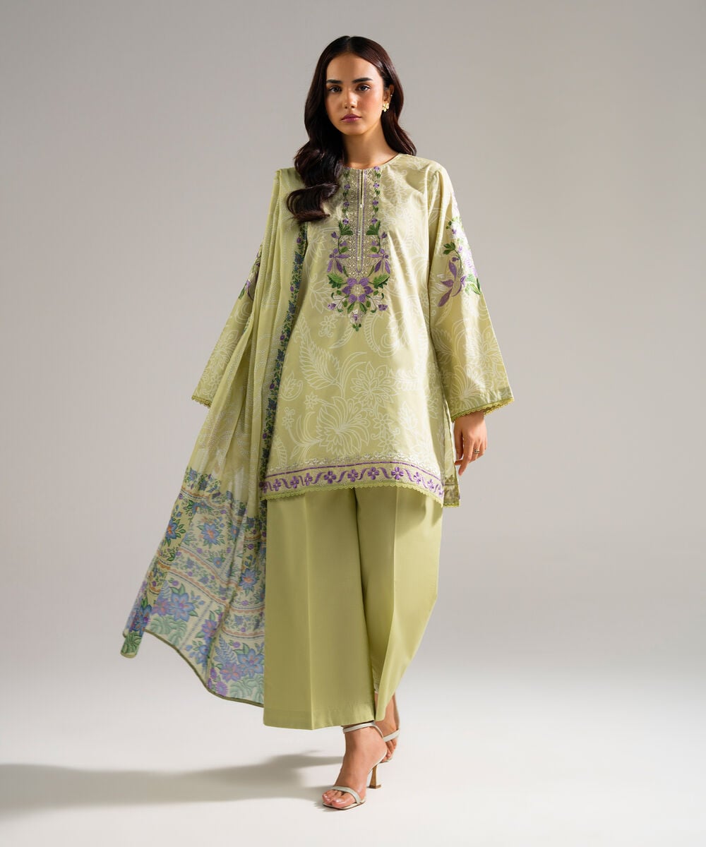 3 Piece - Embroidered Cambric Suit — Sapphire