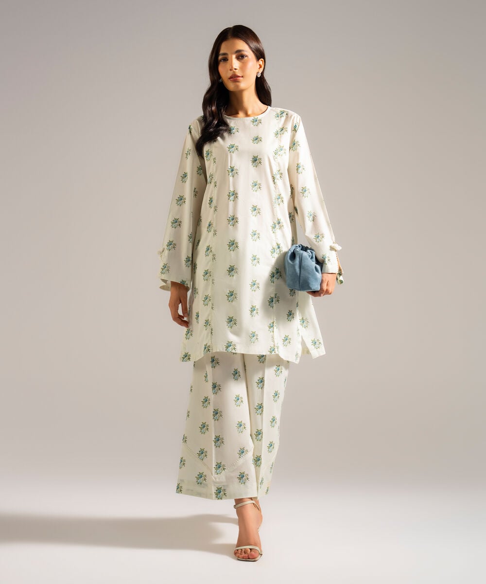 Printed Cambric Flared Pants — Sapphire
