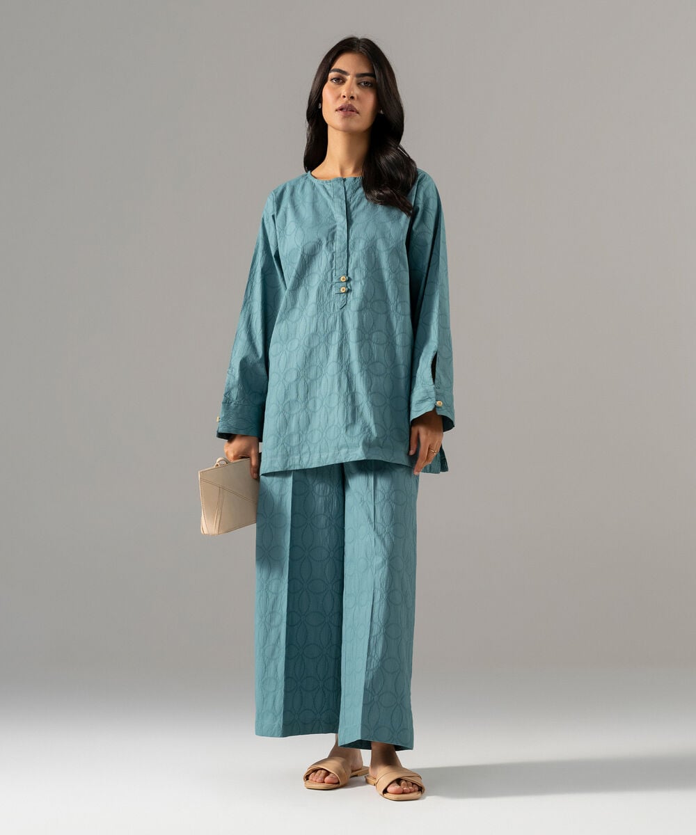 2 Piece - Solid Textured Cotton Suit — Sapphire view 3