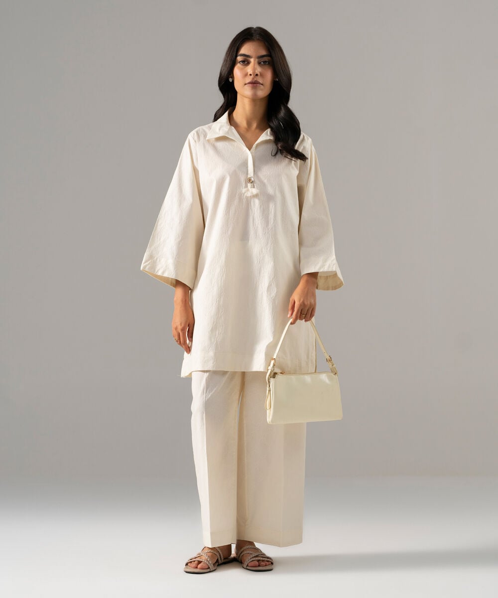 2 Piece - Solid Textured Cotton Suit — Sapphire