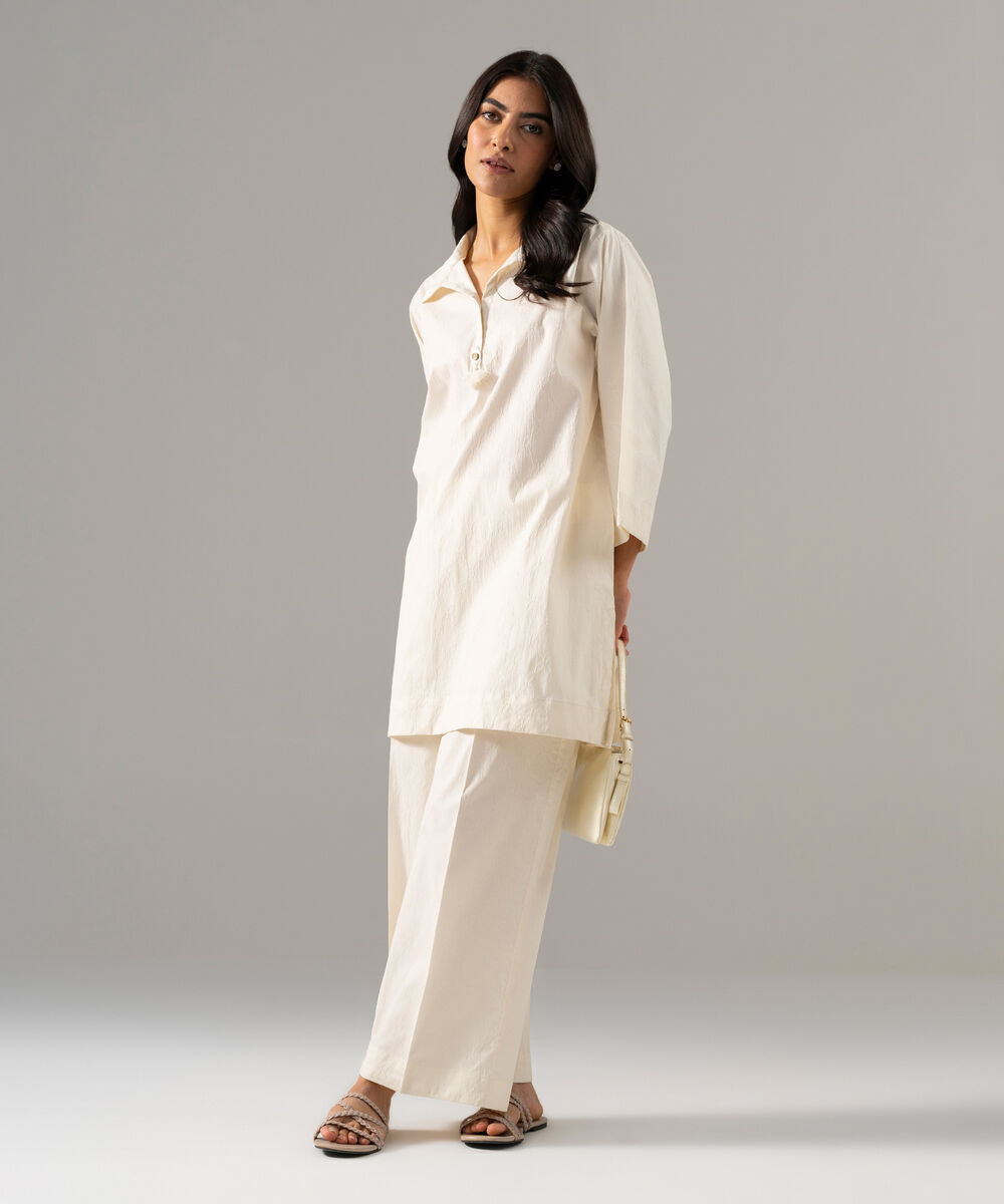 2 Piece - Solid Textured Cotton Suit — Sapphire view 3