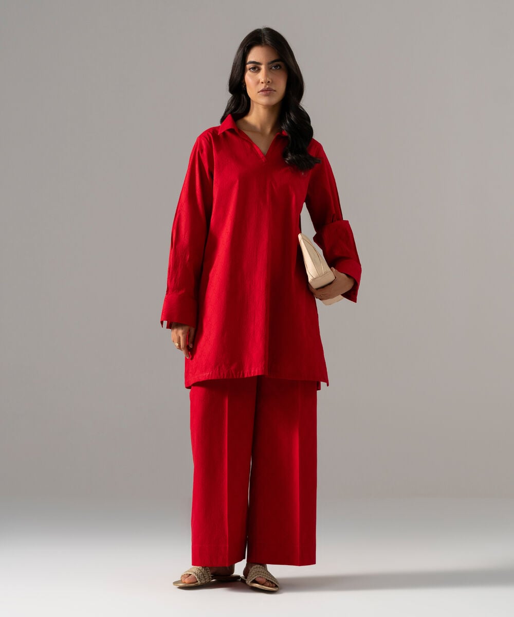 2 Piece - Solid Textured Cotton Suit — Sapphire