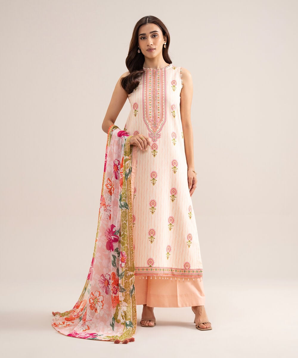3 Piece - Embroidered Arabic Lawn Suit — Sapphire
