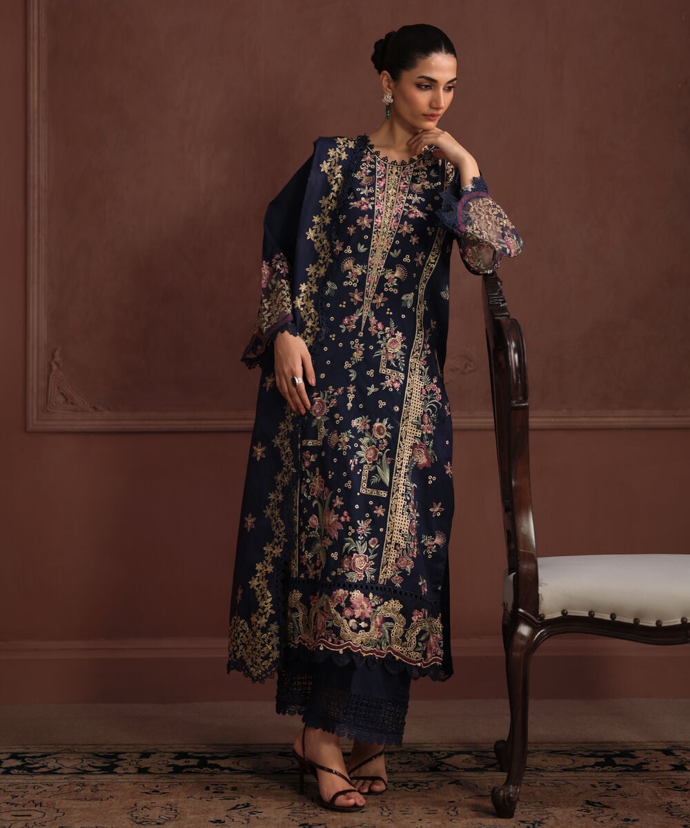 3 Piece - Embroidered Jacquard Suit — Sapphire