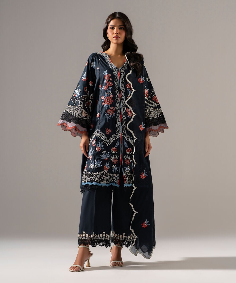 3 Piece - Embroidered Jacquard Suit — Sapphire