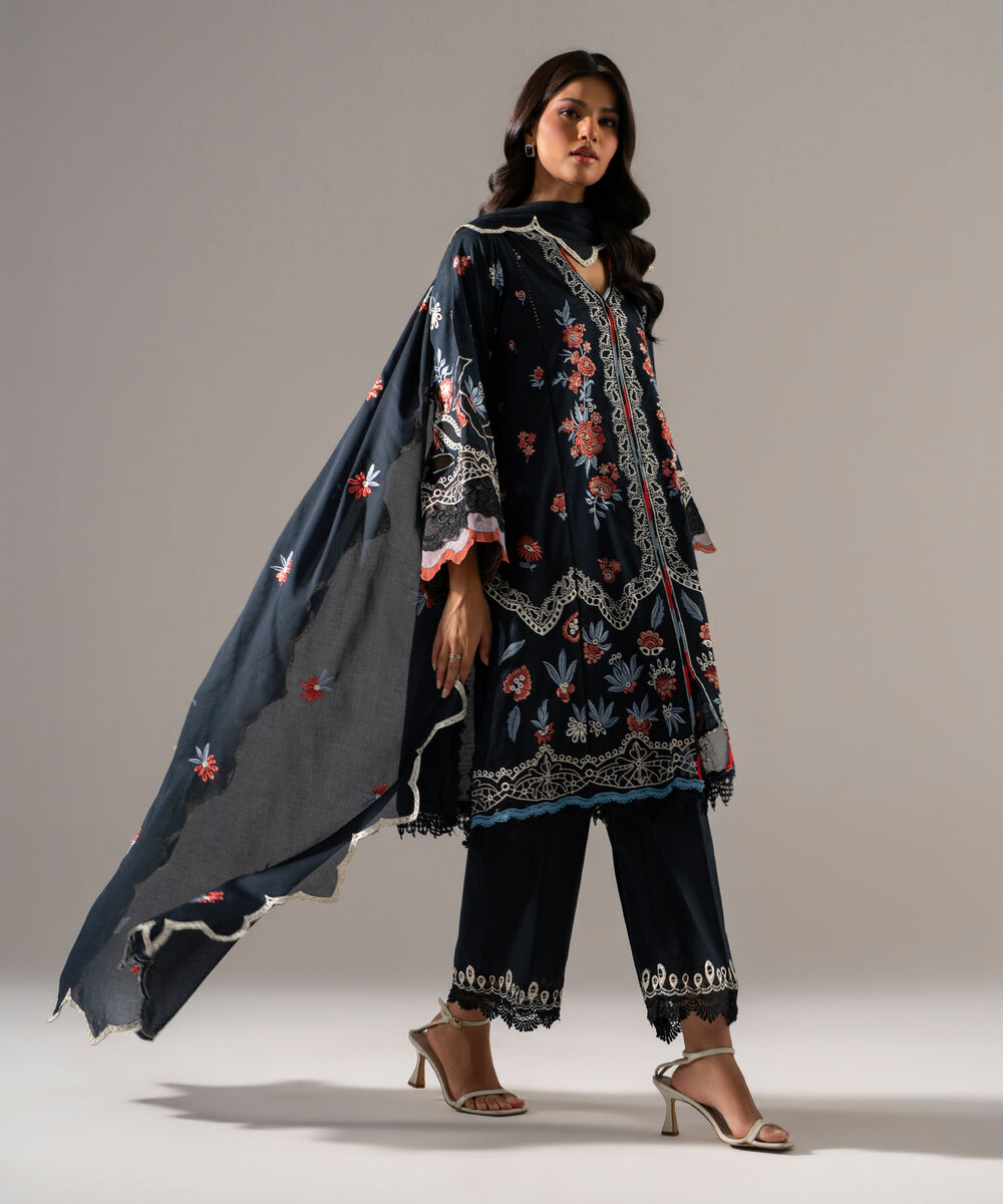 3 Piece - Embroidered Jacquard Suit — Sapphire view 3