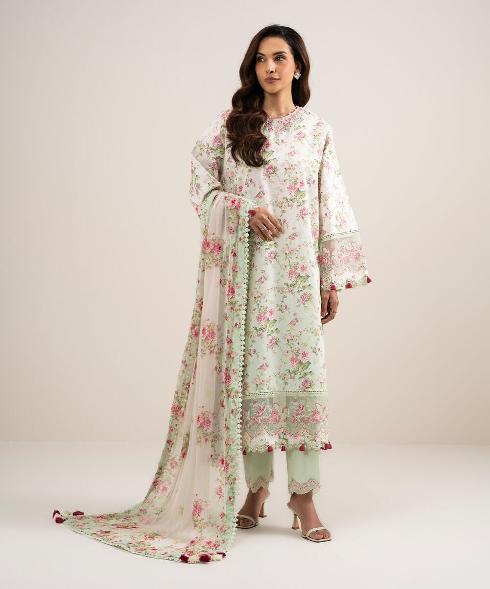 3 Piece - Embroidered Lawn Suit — Sapphire
