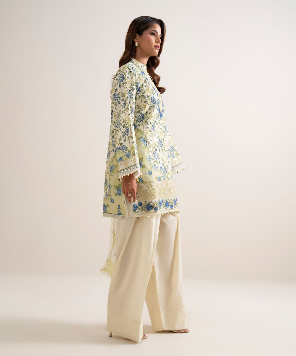 3 Piece - Embroidered Zari Cotton Suit โ Sapphire view 3