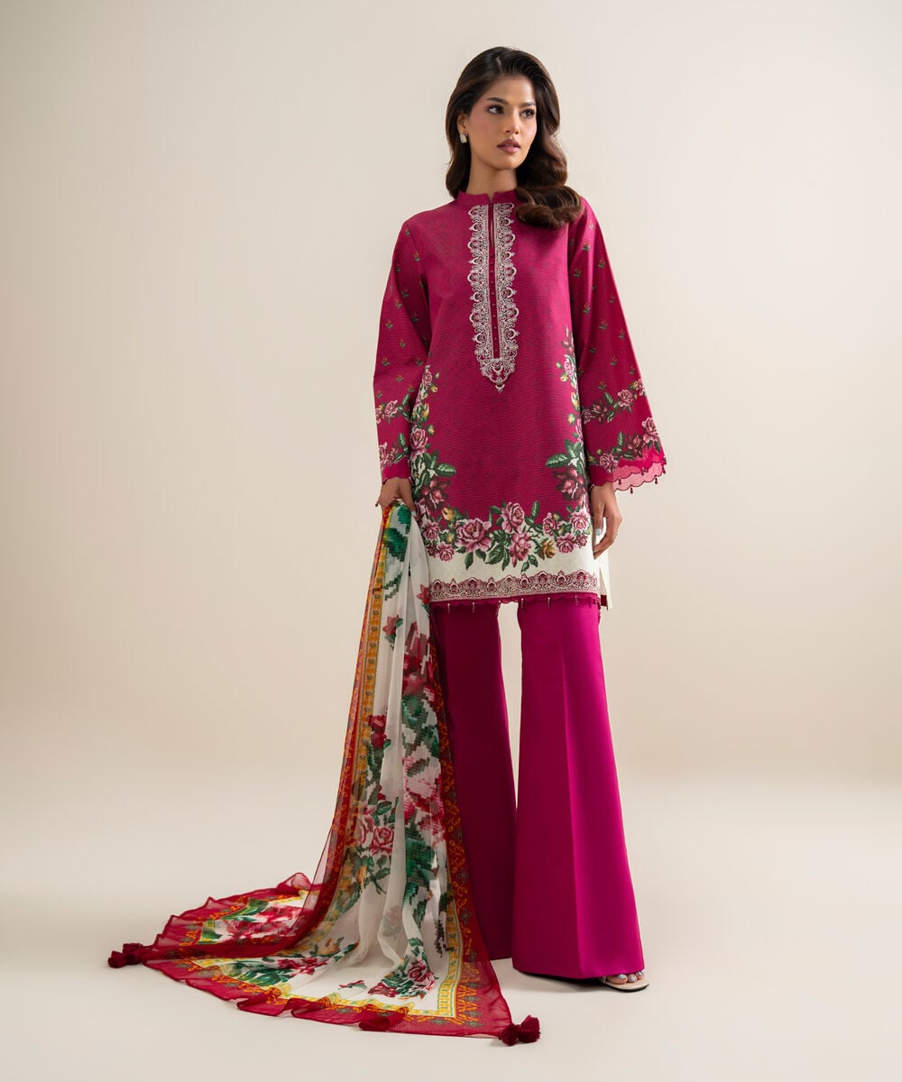 3 Piece - Embroidered Zari Cotton Suit โ Sapphire view 3