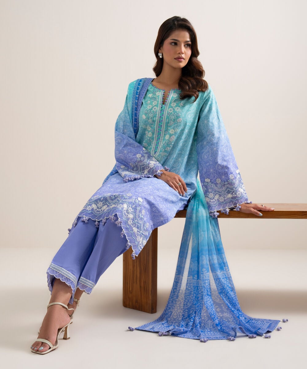 3 Piece - Embroidered Lawn Suit — Sapphire