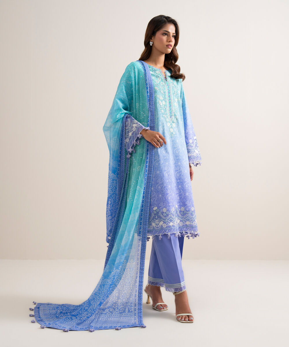 3 Piece - Embroidered Lawn Suit — Sapphire view 3