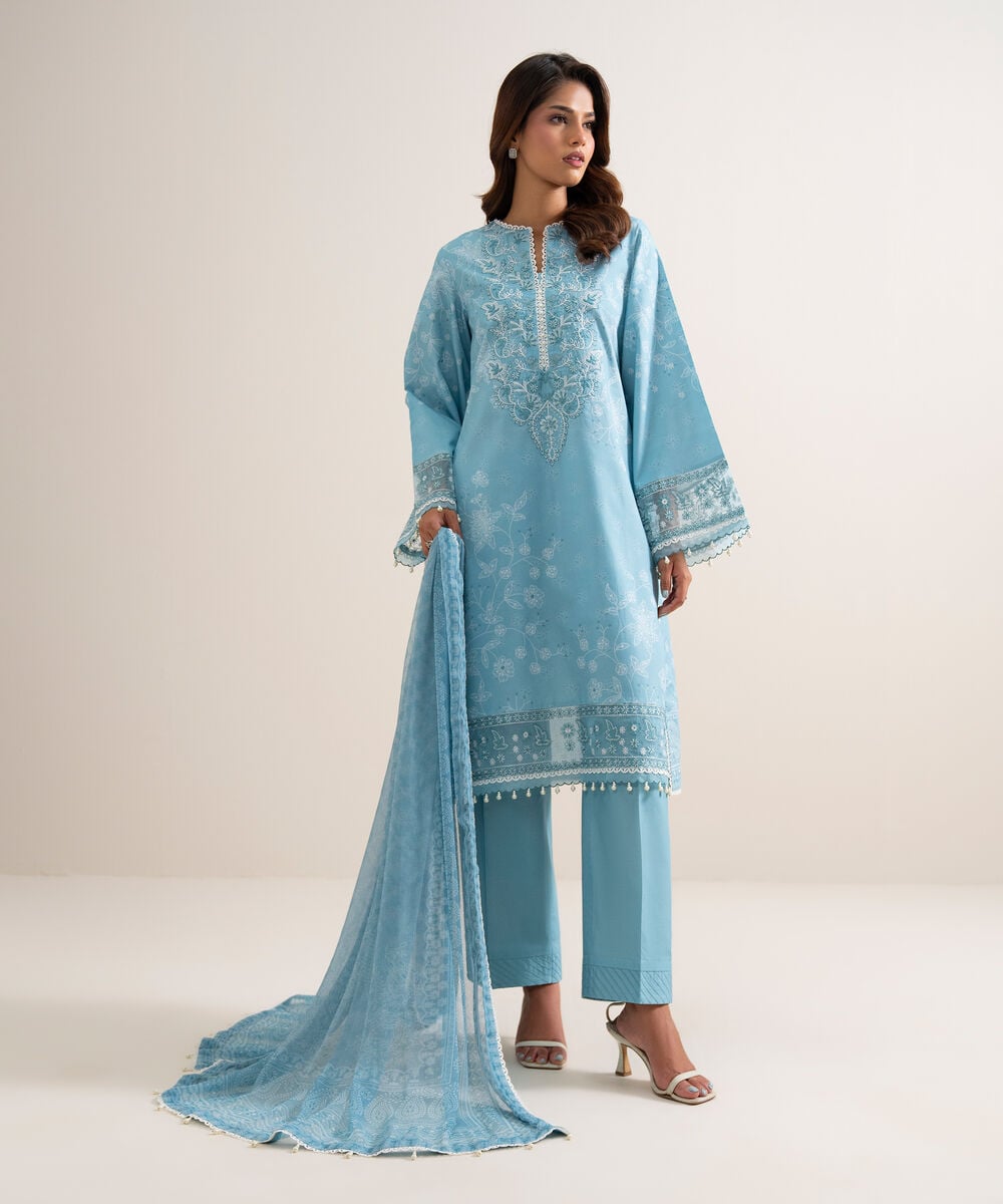 3 Piece - Embroidered Lawn Suit — Sapphire