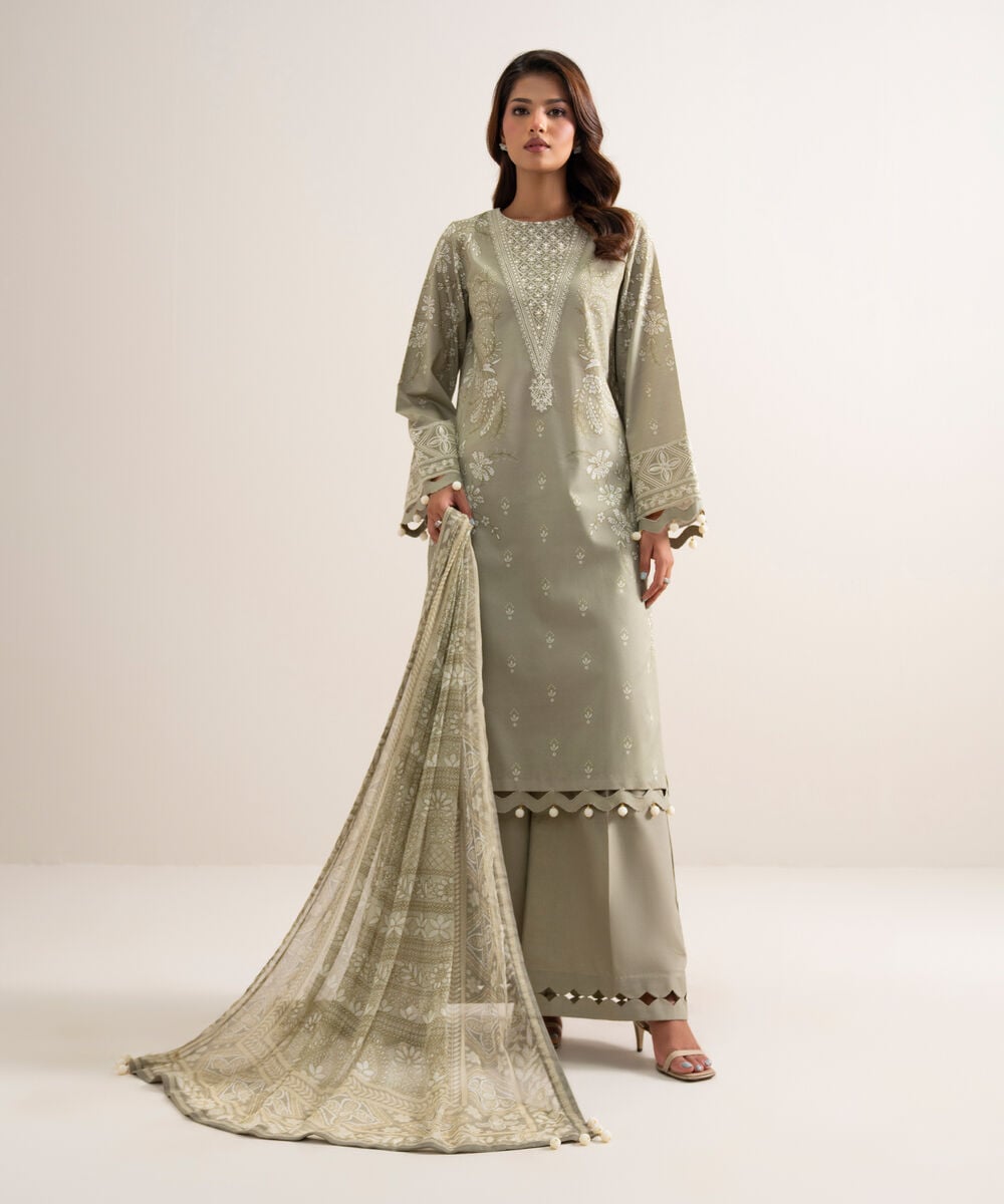 3 Piece - Embroidered Lawn Suit — Sapphire