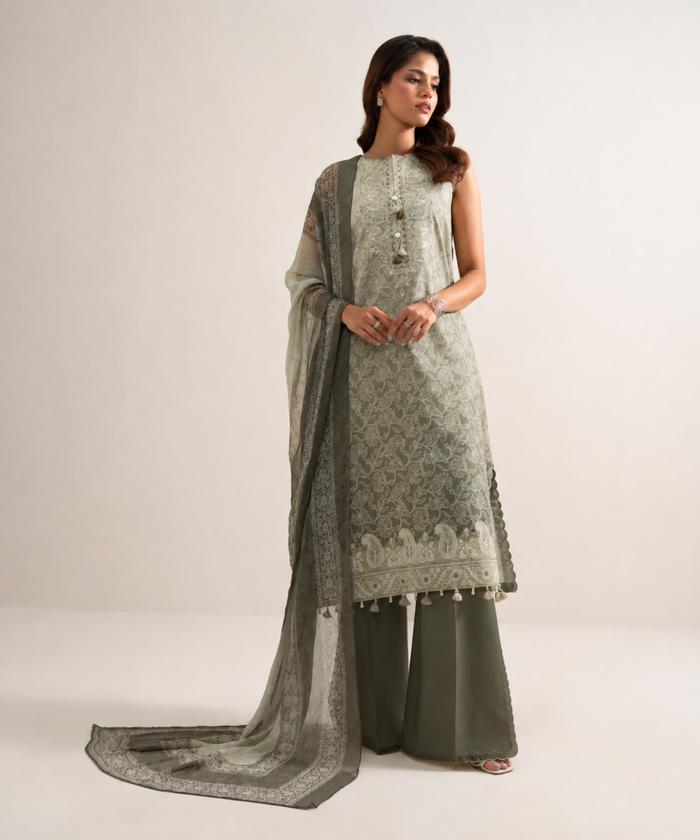 3 Piece - Embroidered Lawn Suit — Sapphire