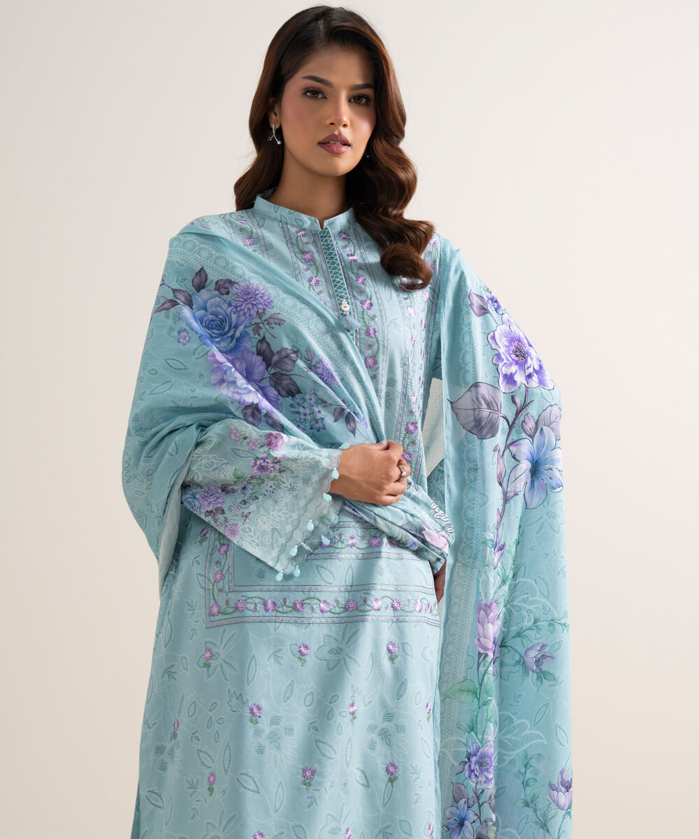 3 Piece - Embroidered Lawn Suit — Sapphire