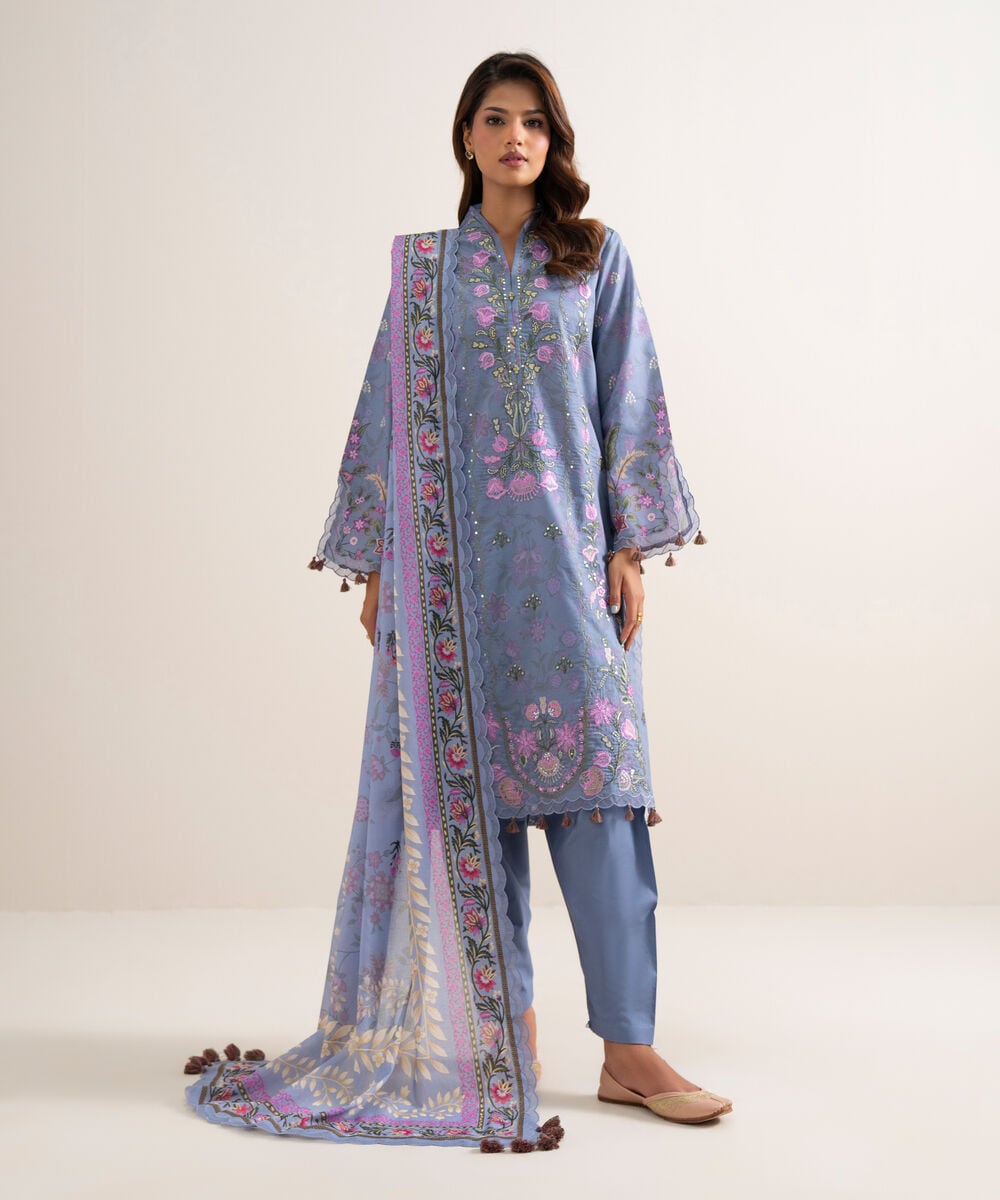 3 Piece - Embroidered Lawn Suit โ Sapphire view 3