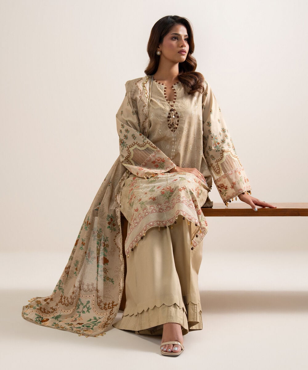3 Piece - Embroidered Lawn Suit — Sapphire