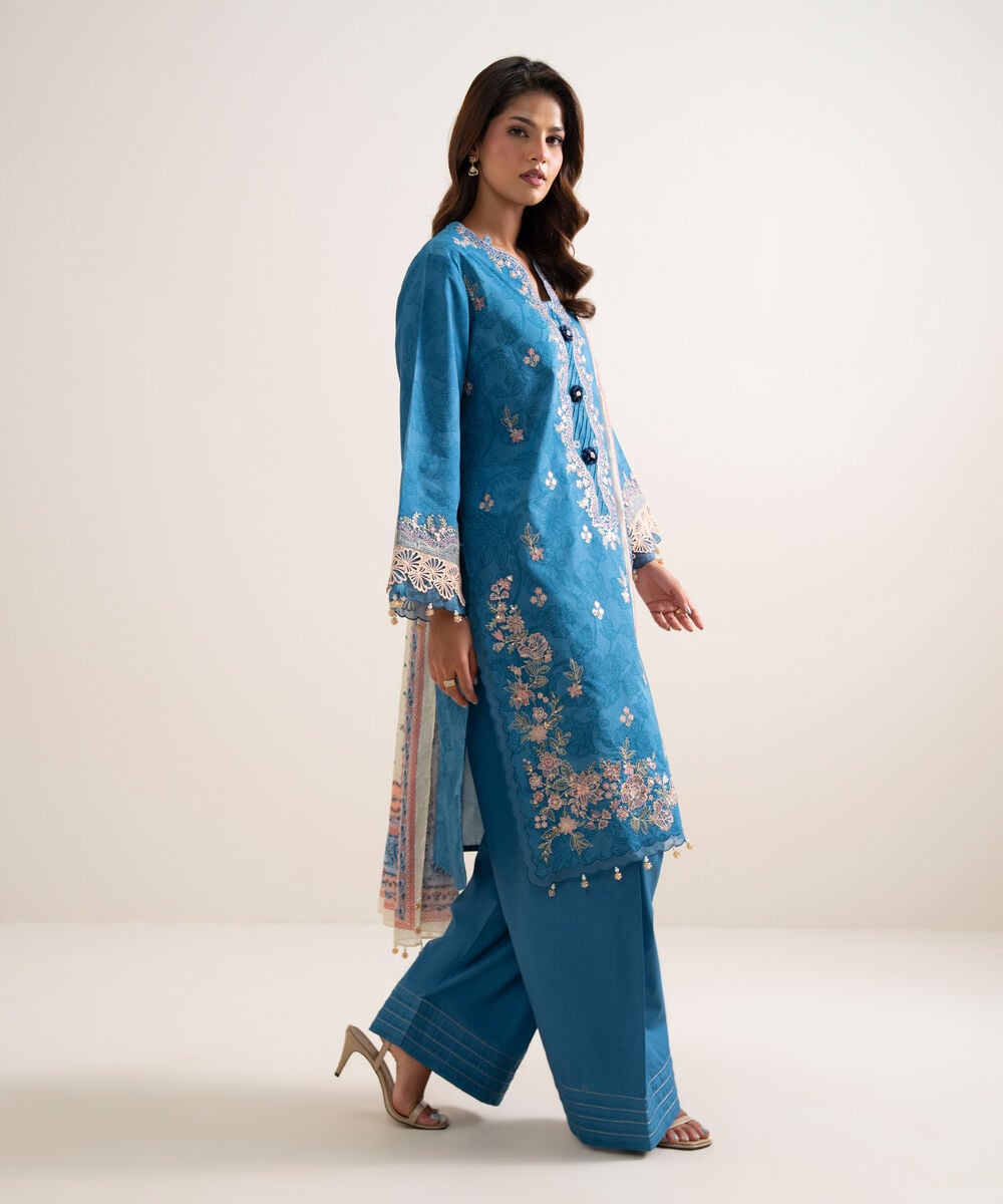 3 Piece - Embroidered Lawn Suit โ Sapphire view 3