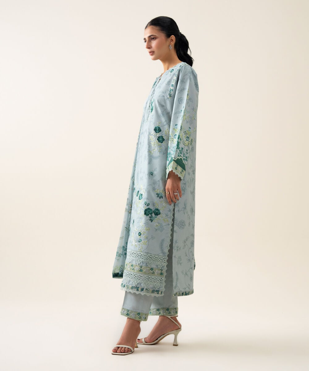 3 Piece - Embroidered Cotton Suit โ Sapphire view 3