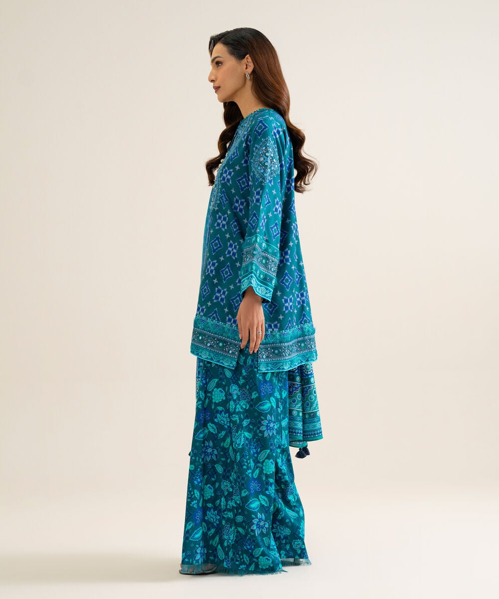 3 Piece - Embroidered Linen Suit โ Sapphire view 3