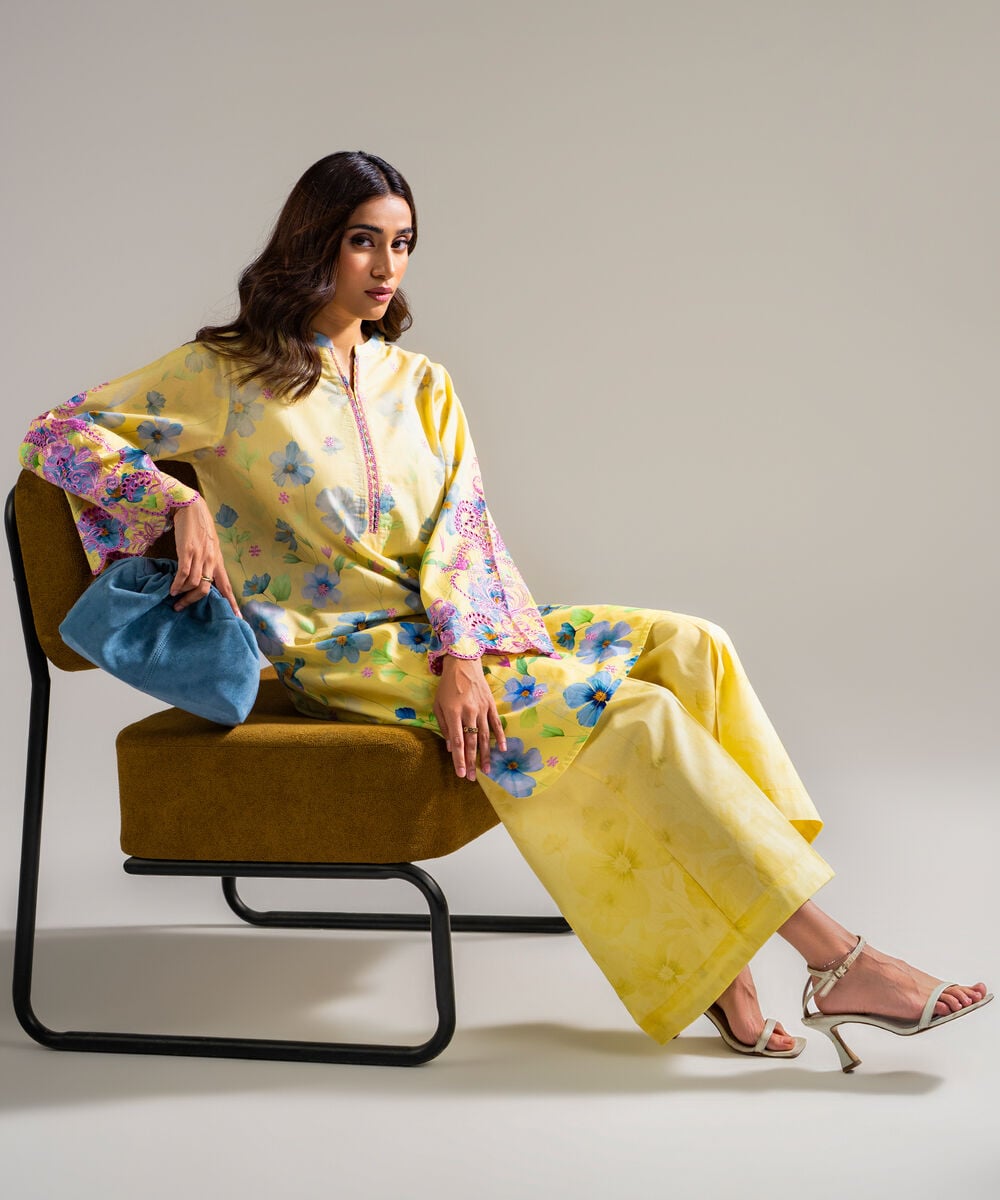 Printed Cambric Flared Pants — Sapphire view 3