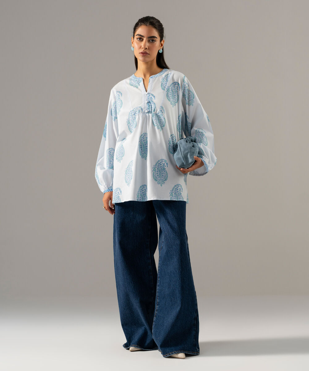 Block Printed Lawn Shirt — Sapphire view 3