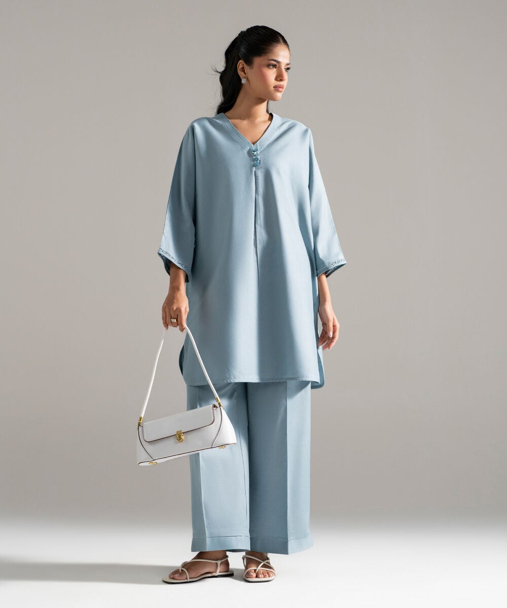 2 Piece - Solid Cotton Linen Suit — Sapphire