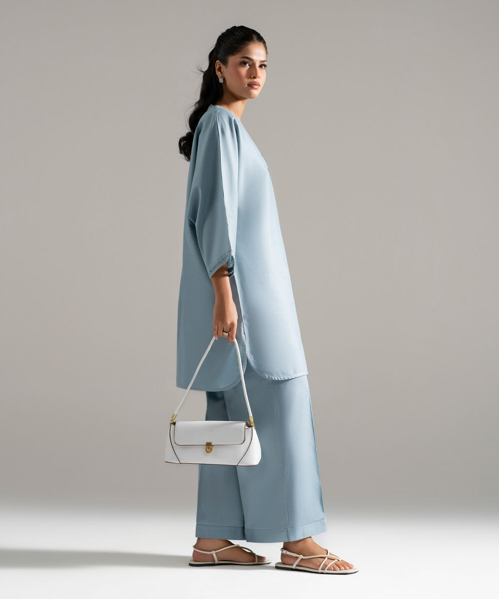 2 Piece - Solid Cotton Linen Suit — Sapphire view 3