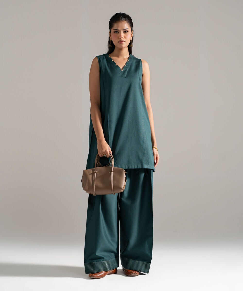 2 Piece - Solid Cotton Linen Suit — Sapphire
