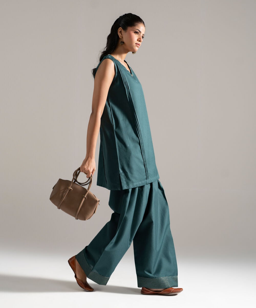 2 Piece - Solid Cotton Linen Suit — Sapphire view 3