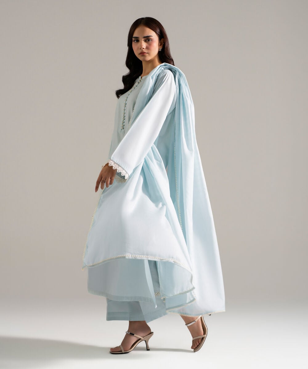 3 Piece - Embroidered Cambric Suit — Sapphire view 3